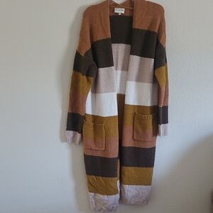 Freahman 1996 Brown/Orange Striped Open-Front Cardigan Size M